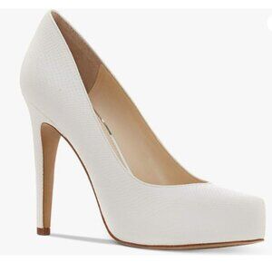 FOWT White Platform Embossed Snakeskin Pumps Almond Toe High Heel Party Shoes